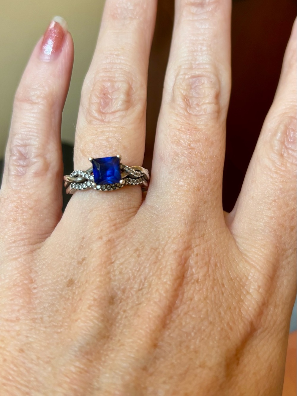 Sterling Silver Sapphire Princess Cut Ring Set